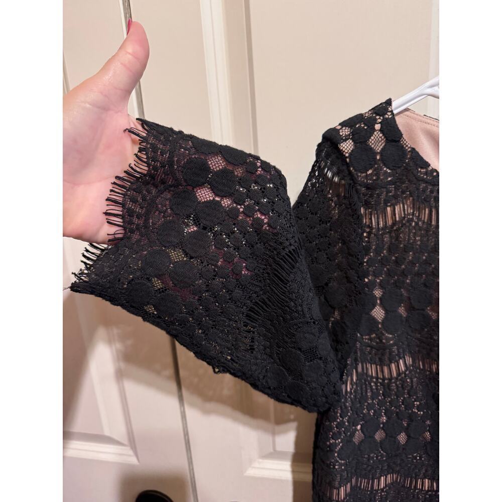 Jessica Howard Illusion Sleeve Crochet Lace Black Shift Lined Dress Sz 14 - Picture 4 of 11